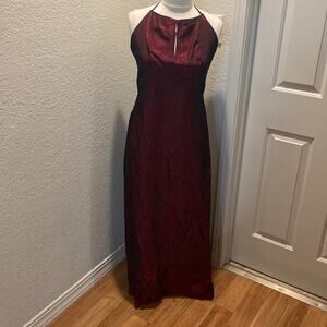 Vintage Y2K Crepe Iridescent Maxi Dress Maroon Black Sz Lg Acetate 90’s Metallic